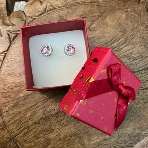 Pink Moissanite Halo Stud Earrings | Luxury Sparkle | Bridal Gift Ready